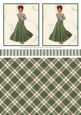 Stunning Elf Girl in Green Topper, Ribbon, Backing Paper
