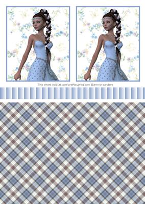 Stunning Girl in Blue Topper, Ribbon, Backing Paper