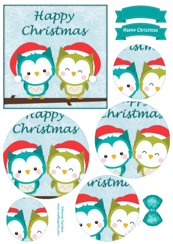Sweet Christmas Owls Pyramid Topper & Embellishments