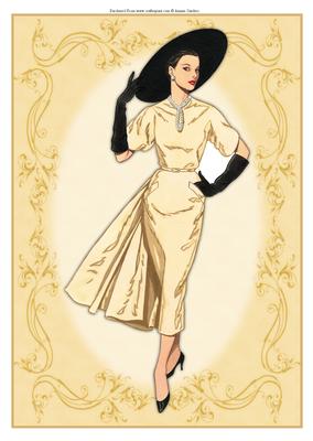 Beautiful Vintage Fashion Lady Dressed in Yellow Gold