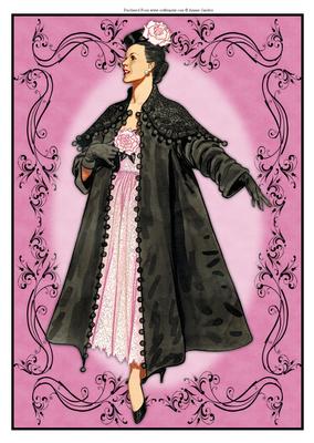 Beautiful Vintage Fashion Lady Dressed in Black & Pink