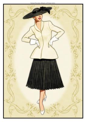 Beautiful Vintage Fashion Lady Dressed in Black & Beige