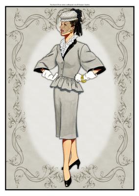 Beautiful Vintage Fashion Lady Dressed in Stylish Grey