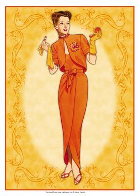 Beautiful Vintage Fashion Lady Dressed in Orange