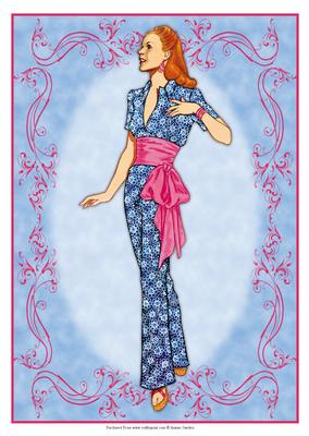 Beautiful Vintage Fashion Lady Dressed in Pink & Blue
