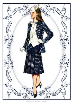 Beautiful Vintage Fashion Lady Dressed in Navey