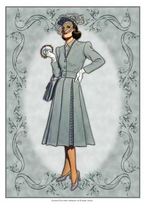 Beautiful Vintage Fashion Lady Dressed in Blue/grey