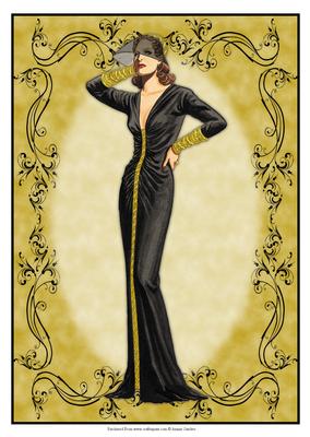 Beautiful Vintage Fashion Lady Dressed in Black & Gold