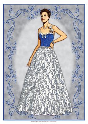 Beautiful Vintage Fashion Lady Dressed in Blue & Silver