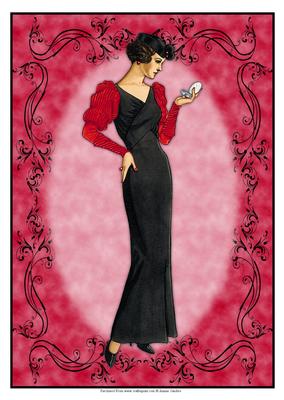 Beautiful Vintage Fashion Lady Dressed in Black & Red