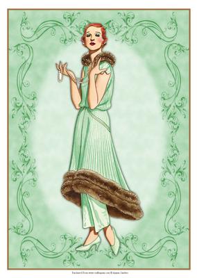 Beautiful Vintage Fashion Lady Dressed in Green