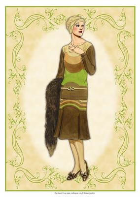 Beautiful Vintage Fashion Lady Dressed in Brown & Green