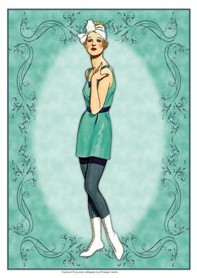 Beautiful Vintage Fashion Lady Dressed in Blue & Green