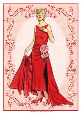 Beautiful Vintage Fashion Lady Dressed in Red