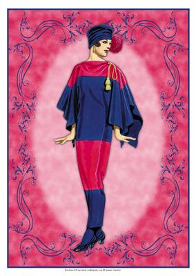 Beautiful Vintage Fashion Lady Dressed in Blue & Pink