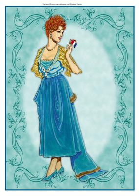 Beautiful Vintage Fashion Lady Dressed in Blue & Gold