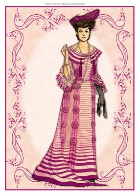 Beautiful Vintage Fashion Lady Dressed in Purple & Pink