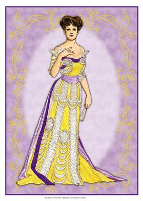 Beautiful Vintage Fashion Lady Dressed in Purple & Yellow