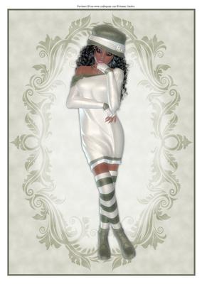 Beautiful Lady Dressed in Green & White