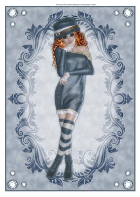 Beautiful Lady Dressed in Blue & White
