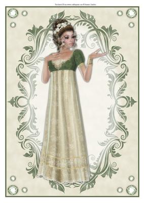 Beautiful Lady Dressed in Green & Cream