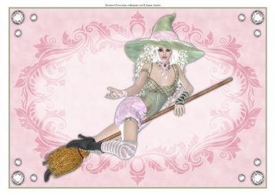 Pretty Witch Dressed in Pink & Green