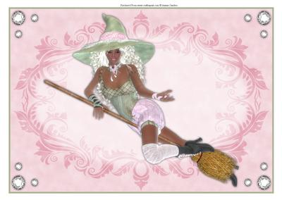 Pretty Ethnic Witch Dressed in Pink & Green