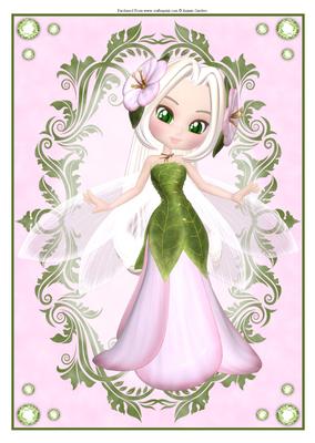 Cute Flower Fairy in Pink & Green