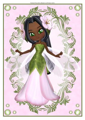 Cute Ethnic Flower Fairy in Pink & Green