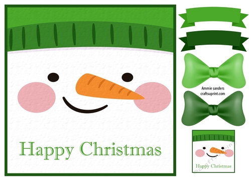 Happy Christmas Snowman 8x8 Card Front & Embellishments