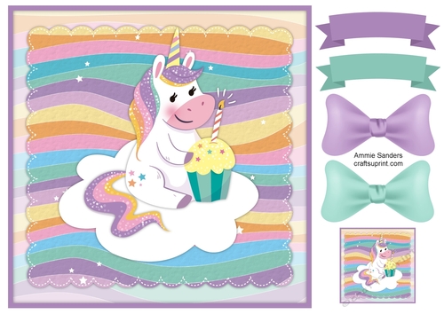 Unicorn Cupcake 8x8 Card Front & Embellishments