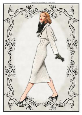 Beautiful Vintage Fashion Lady Dressed in Black & Beige
