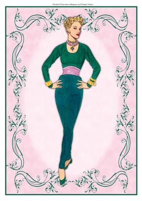 Beautiful Vintage Fashion Lady Dressed in Green & Lilac