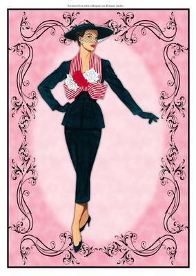 Beautiful Vintage Fashion Lady Dressed in Black & Red