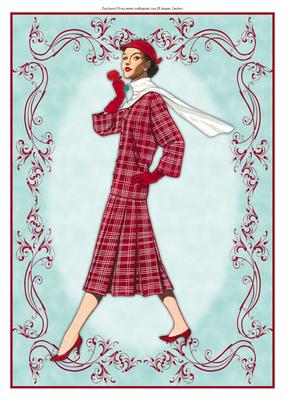 Beautiful Vintage Fashion Lady Dressed in Deep Red