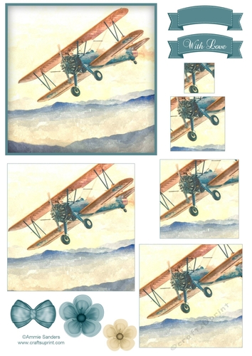 Watercolour Biplane Aircraft Topper , Pyramid Layers & Embellishments