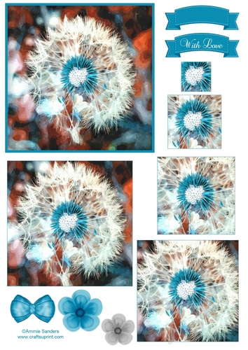 Watercolour Dandelion , Pyramid Layers & Embellishments