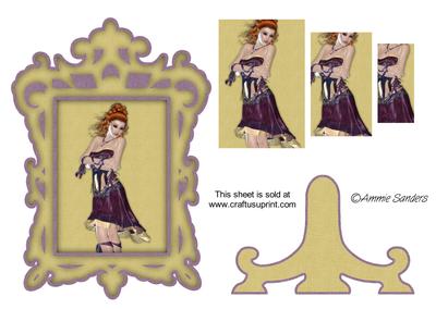 Beautiful Lady in Purple & Gold Frame & Stand