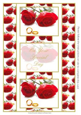 2 Wedding Rings & 2 Red Roses 3 Panel Fold Back