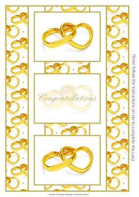 2 Gold Hearts Entwined Engagement/wedding 3 Panel Fold Back