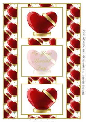 2 Wedding Rings & Red Heart 3 Panel Fold Back
