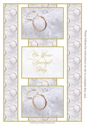 2 Wedding Rings & White Pearls 3 Panel Fold Back