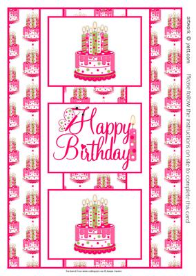 Pink Cake Birthday 3 Panel Fold Back