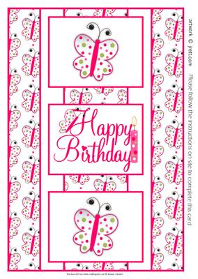 Pink Butterfly Birthday 3 Panel Fold Back