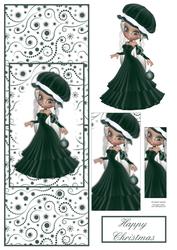 Christmas Girl in Green with Bauble Vertical Fold Back