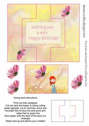 Little Girl Holding a Flower Swing Card Birthday