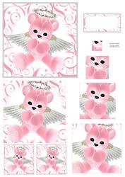 Pink Angel Teddy Square Pyramid Decoupage Mix N Match