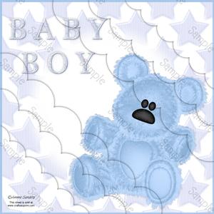 Baby Boy Teddy 8x8 Scallop Corner Stacker Kit