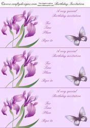 Lilac Butterflies and Flowers Birthday Invitations
