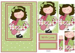 Le Chic Girl in Pinks & Greens Card Front & Pyramid